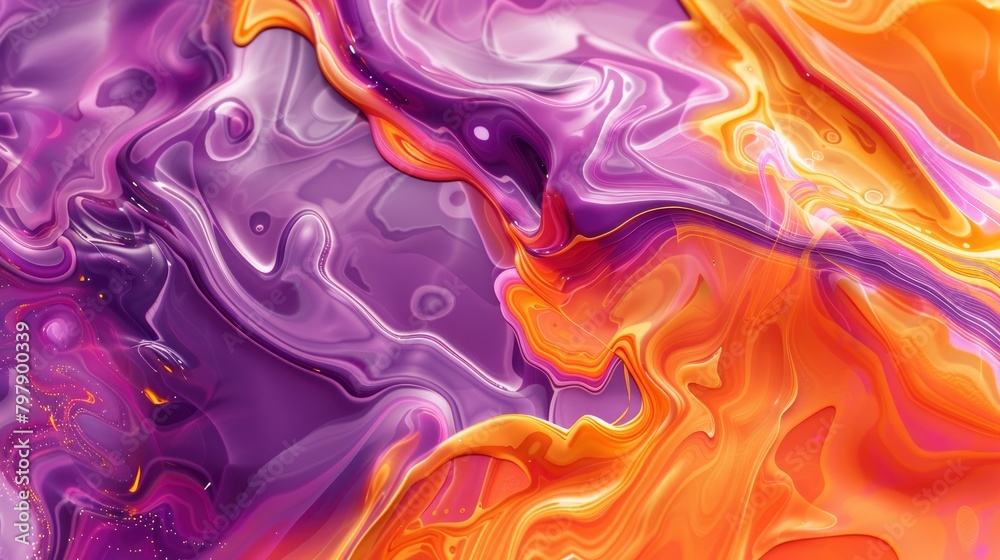 Abstract liquid background with orange and purple swirls, vibrant color ...