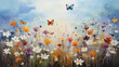  Impressionist Meadow with Wildflowers and Butterflies, Nature's Canvas with Copy Space