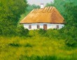 Oil paintings landscape, artwork, fine art, the old village, old hut, house in the forest