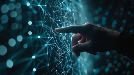 Fototapete - Businessman hand touching of digital data network transformation for next generation technology on cyberspace, Internet network and digital software development, Algorithm, Metaverse and data science.