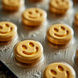 A pills of smiley faces is shown. Happiness concept