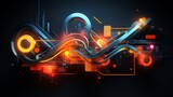 Fototapeta  - Dynamic abstract 3D shapes with a digital twist, featuring glowing neon accents,