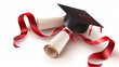 Elegant Graduation Diploma and Cap with Red Ribbon
