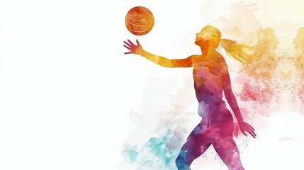 Watercolor volleyball player silhouette, abstract sports art.