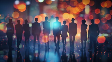 Aufkleber - Group of business people outlines with lit background . Mixed media