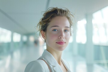 Poster - Portrait of young, happy, attractive Caucasian businesswoman. Confident, smiling female with