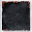 A black square on white paper with a red edge, on each side is a thin layer of gray paint that has been painted over in the style of dark brown paint, the painting was made in oil and has a aged style