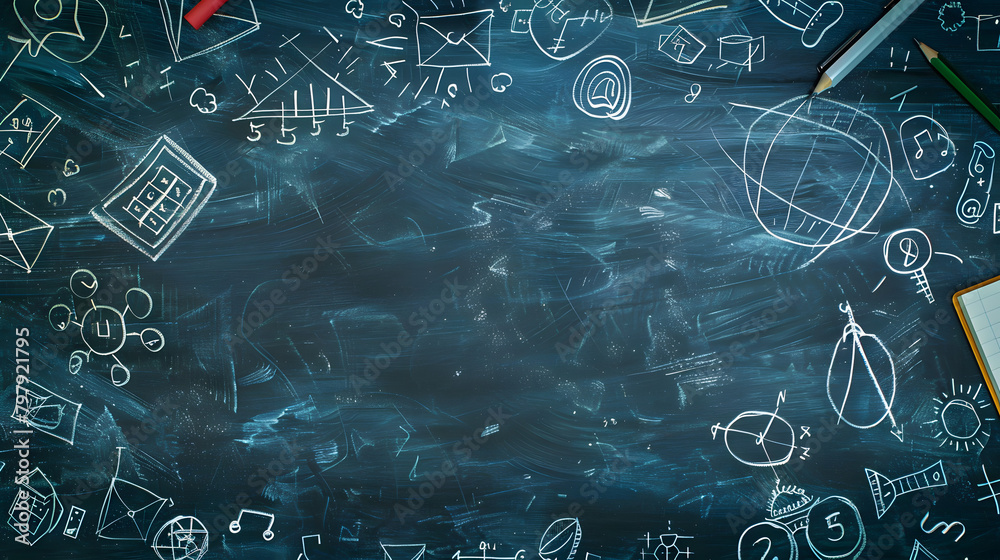 Background Math Eb1 School-themed background with a chalkboard and doodles of math symbols ...