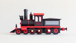 Red and black paper craft model of a vintage steam locomotive.