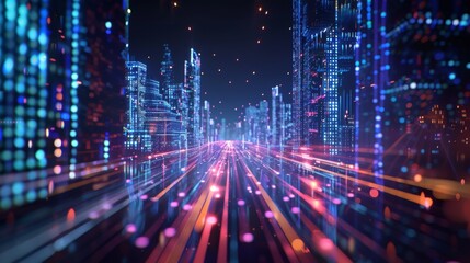 Poster - Smart city and abstract polygon pattern connection with speed line light, big data connection technology concept.