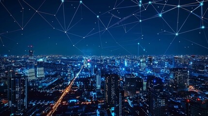 Poster - Smart city and communication network concept. 5G. IoT (Internet of Things). Telecommunication.