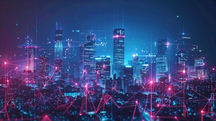 Poster - Smart city and communication network concept. 5G. IoT (Internet of Things). Telecommunication.