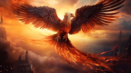 Wall Mural - The Majestic Rise of a Phoenix: A Spectacular Display




