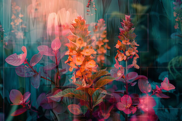 Fototapete - A digital collage merging images of endemic species with elements of cybernetic networks, blurring the lines between nature and technology,