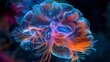 A 3D rendering of a brain made of glowing blue and orange neurons.