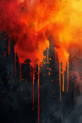 Leinwandbilder - An energetic abstract painting using vector splatters and drips in a palette of fiery oranges and reds,
