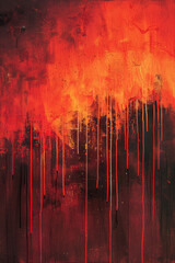 Poster - An energetic abstract painting using vector splatters and drips in a palette of fiery oranges and reds,