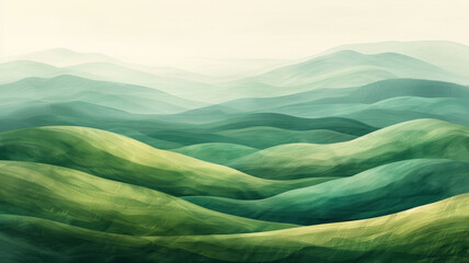 Aufkleber - An abstract landscape using horizontal vector sweeps in varying shades of green and brown, resembling a grassy field,