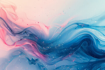 Fototapete - A whimsical abstract piece with curving vector strokes and splatters in soft pinks and blues, creating a dreamy atmosphere,