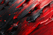 An intense abstract piece with bold vector strokes slashing across the canvas in red and black,