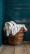 Basket with dirty linen, towels, depressive illustration