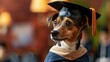 A pet attending the graduation ceremony dressed in a cap and gown