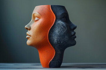 Poster - A vector image of a vase that doubles as two faces in profile, exploring figure-ground perception,