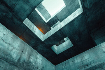 Poster - A geometric design where overlapping elements create the illusion of a cube viewed from above,
