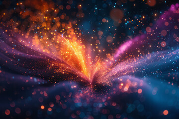 Poster - A digital art piece featuring an explosion of neon colors resembling fireworks in a night sky,
