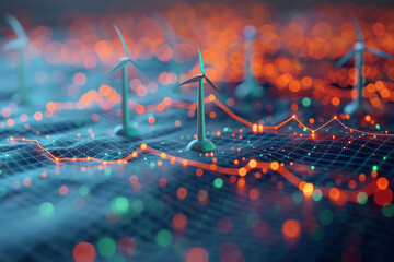 Poster - A set of minimalist line graphs showing the trends in renewable energy adoption, with clean, sharp lines,