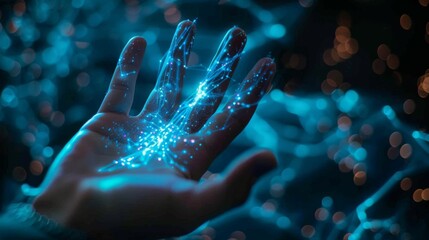Leinwandbilder - The metaverse universe, concept. Digital neural network.Business man hand touching Introduction of artificial intelligence. Cyberspace of future.Science and innovation of technology.