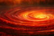 A canvas of horizontal stripes that morph into a vortex of reds and oranges, suggesting a fiery whirlpool,