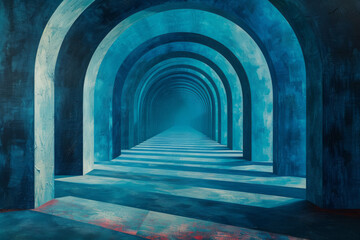 Leinwandbilder - An artwork with vertical stripes that twist and turn into a kaleidoscopic tunnel of blues and greens,