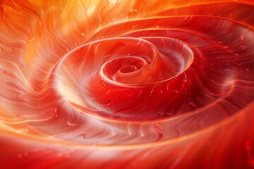 Poster - A canvas of horizontal stripes that morph into a vortex of reds and oranges, suggesting a fiery whirlpool,