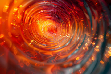 Poster - A canvas of horizontal stripes that morph into a vortex of reds and oranges, suggesting a fiery whirlpool,
