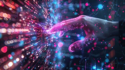 Leinwandbilder - The metaverse universe, concept. Digital neural network.Business man hand touching Introduction of artificial intelligence. Cyberspace of future.Science and innovation of technology.