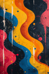 Aufkleber - A lively artwork where energetic stripes bounce and intersect, forming playful patterns in primary colors,