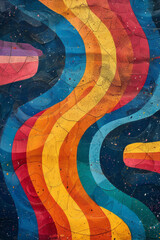 Aufkleber - A lively artwork where energetic stripes bounce and intersect, forming playful patterns in primary colors,