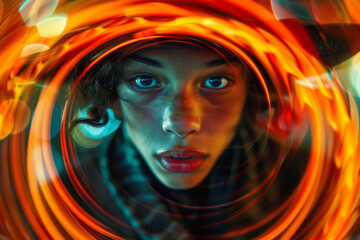 Poster - a dynamic display where curved stripes create an illusion of spinning motion,