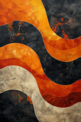 Poster - A retro-inspired artwork with thick, wavy lines in orange and brown tones, reminiscent of vintage wallpaper,