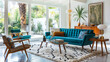 © Graphic Dude - Step into a mid-century modern living room with iconic furniture, retro artwork, and vintage flair, blending timeless design with modern comfort.