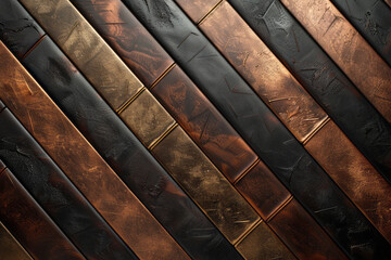 Wall Mural - A sophisticated design with copper stripes alternating between matte and shiny finishes on a dark brown background,