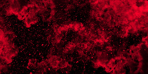 Aufkleber - Abstract dynamic particles with soft Red clouds on dark background. Defocused Lights and Dust Particles. Watercolor wash aqua painted texture grungy design.	
