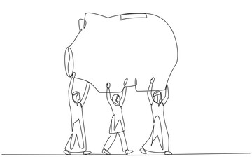 Poster - single one line drawing group of arab businessmen and arab businesswomen work together carrying a pi