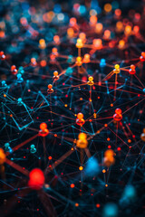Aufkleber - A representation of social media networks, with user profiles connected by thin, glowing lines that represent friendships and interactions,