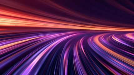 Wall Mural - Abstract digital art with flowing lines in vibrant shades of purple, pink, and orange on a dark background.