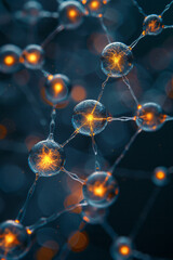 Poster - A microscopic view of a crystalline structure, with atoms represented as glowing orbs linked by shimmering bonds,