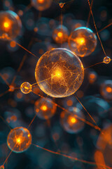 Aufkleber - A microscopic view of a crystalline structure, with atoms represented as glowing orbs linked by shimmering bonds,