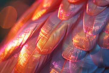 Poster - A pattern of holographic feathers, each reflecting light in a unique spectrum of colors,
