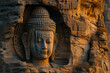 The Buddha statue carved into the cliff is a beautiful sight.